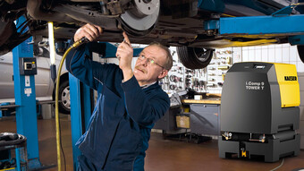 i.Comp 9 往复式压缩机站配有集成冷冻式干燥机，非常适用于车辆车间应用场合。